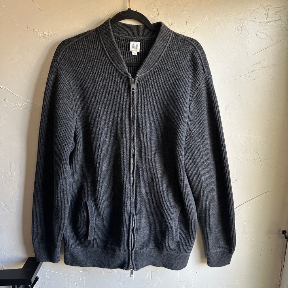 GAP 100% Cotton‎ Full-Zip Cardigan Knit Minimalist Essential Normcore Sz XL Gray